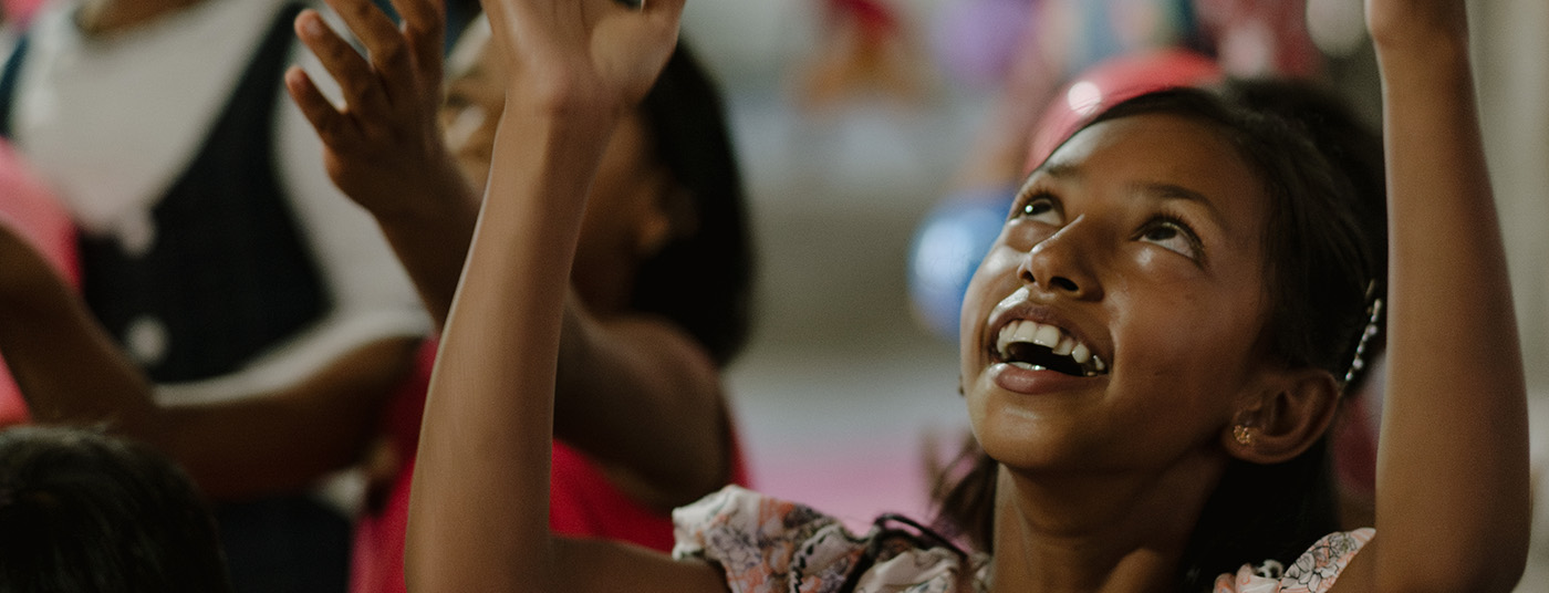 Rumana, a 9 year old Christian in Bangladesh, celebrates in Sunday school class